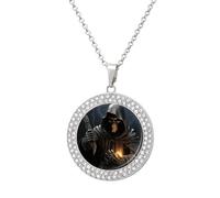 VstaDank Grim-Reaper Necklaces Personalized Photo Round Pendant Necklace Elegant Diamond Necklaces Alloy Coin Pendant Fashion Jewelry Pendant Dainty Necklaces for Women, One Size, Metal, No Gemstone