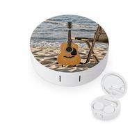 VstaDank Guitar on The Beach Contact Lens Case Kit with Mirror,Tweezer And Contact Lenses Solution Bottle,Portable Soak Storage Kit Leak Proof Contact Lens Box Holder Container for Travel
