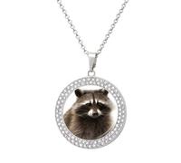 VstaDank Hairy Raccoon Necklaces Personalized Photo Round Pendant Necklace Elegant Diamond Necklaces Alloy Coin Pendant Fashion Jewelry Pendant Dainty Necklaces for Women, One Size, Metal, No Gemstone