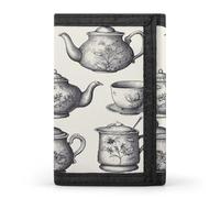 VstaDank Hand Drawn Teapots And Cups Trifold Wallets Slim Wallet Fashion Minimalist Wallets Small Wallet Card Holder for Men And Women
