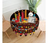 VstaDank Happy Birthday Big Cake Table Cloth Fashions Washable Round Tablecloth Decorative Table Cover Comfortable Straight Edge Tablecover for Dining Kitchen Party Outdoor 60 Inch