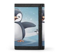 VstaDank Happy Penguin Wallet for Men Extra Capacity Trifold Wallet Front Pocket Wallets with Magic Sticker Zipper Coin Pocket