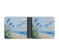 VstaDank Hawaii Floral Blue Bifold Wallet for Women Men Slim Soft PU Leather Wallet Slim Minimalist Front Pocket Credit Card Holder