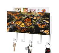 VstaDank Heaps of Orange Monarch Butterflies Key Holder for Wall Decorative Mail Organizer Exquisite Coat Rack PU Wall Mount Adhesive Keys Rack with Tray&5 Key Hook for Door Hallway Entryway Decor