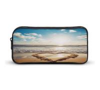 VstaDank Heart Shape Romantic Beach Pencil Case Large Capacity Pencil Pouch Portable Cute Pen Bags Multifunctional Pencil Bag Sturdy Aesthetic Pen Pouch Fashion Tool Bag Desk Organizer Unisex