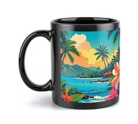 VstaDank Hello Hawaii Mug for Men Women 12 Oz Classic Ceramic Coffee Cup Personalized Black Mugs Large Tea Cup with Handle Novelty Cute Travel Mug Gifts for Office Home Decor