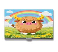 VstaDank Highland Cow Business Card Holder Personalized Aluminum Alloy Business Card Case Slim Name Card Holder with Flip Fashion Metal Card Carrier for Men Women
