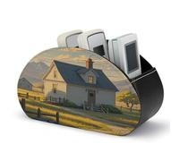 VstaDank House on The Prairie Remote Control Holder Farmhouse TV Media Remote Storage Box with 5 Compartments PU Leather Remote Caddy Desktop Organizer for Home Bedside Table Organizer