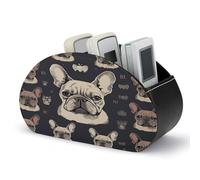 VstaDank I Love French Bulldog Remote Control Holder with 5 Compartments PU Leather TV Remoter Caddy Desktop Organizer TV Remote Holder Remote Box for Media Controllers Office Supplies
