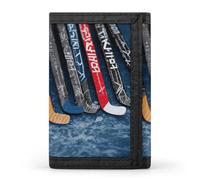 VstaDank Ice Hockey Sticks Wallet for Men Extra Capacity Trifold Wallet Front Pocket Wallets with Magic Sticker Zipper Coin Pocket