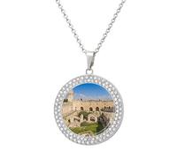 VstaDank Israel at The Tower of David Necklaces Personalized Photo Round Pendant Necklace Elegant Diamond Necklaces Alloy Coin Pendant Fashion Jewelry Pendant Dainty Necklaces for Women, One size