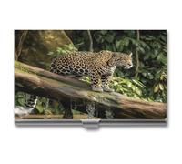 VstaDank Jaguar Cat on Tree Trunk Waterfall Business Card Holder with Buckle Style Shut Aluminum Alloy Business Card Case Fashion Name Cards Holder Exquisite Credit Card ID Case Pocket Cards Wallet