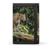 VstaDank Jaguar Cat on Tree Trunk Waterfall Wallet for Men Women Stylish Trifold Wallet Slim Minimalist Front Pocket Outdoor Sports Wallets Cards Purse