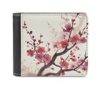VstaDank Japanese Spring Plum Floral Wallet Extra Capacity Bifold Wallet Slim Leather Wallets Credit Card Holder Coin Purse for Men