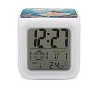 VstaDank Jellyfish in The Ocean Alarm Clock with Date Temperature Large LED Display Number Clocks with 7 Colors Changing Desk Clock Battery Operated Digital Clocks with Date for Heavy Sleepers