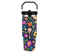 VstaDank Key Pattern Tumbler with Top Handle Straws Double Wall Travel Coffee Mug 30 Oz Insulated Water Bottle Fits Car Cup Holder, Stainless Steel Cup for Hot And Cold Beverage
