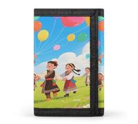VstaDank Kids Dancing on Grassland Wallet Wallets Credit Card Holder Slim Minimalist Wallets with Zipper Thin Purse Trifold Wallet