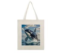 VstaDank Killer Whale Canvas Tote Bag with Handles Extremely Sturdy Reusable Shopping Bag Lightweight Foldable Cotton Cloth Grocery Bags Magic Aesthetic Tote Bag for Women Travel
