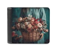 VstaDank Lady Holding A Basket Wallet Extra Capacity Bifold Wallet Slim Leather Wallets Credit Card Holder Coin Purse for Men