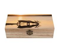 VstaDank Landscape Moose in The River Wooden Storage Box Vintage Style Wooden Storage Case with A Hinged Lid Memory Treasure Boxes Decorative Jewelny Photos for Organizer 7.9 * 3.7 * 2.3 Inch