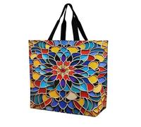 VstaDank Large Grocery Bags for Women - Lightweight Foldable Shoulder Handbag, Fashion Reusable Moroccan Color Tote Bag, Portable Shopping Bag for Work Travel & Daily Use