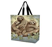 VstaDank Large Grocery Bags for Women - Lightweight Foldable Shoulder Handbag, Fashion Reusable Sloth Family Tote Bag, Portable Shopping Bag for Work Travel & Daily Use