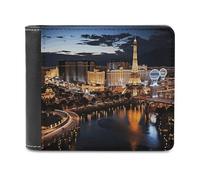 VstaDank Las Vegas Night View Leather Wallet Slim Bifold Wallet Front Pocket Wallets Billfold Coin Purse Credit Card Holder