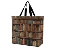 VstaDank Library Bookshelf Book Grocery Bag Reusable Shopping Bag Washable Collapsible Tote Large Capacity Shopping Tote Fashion Market Shopper Bags for Supermarket Camping Traveling