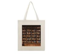VstaDank Library Bookshelf Canvas Tote Bag Shopping Bags Handbag