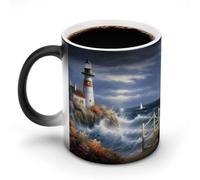 VstaDank Lighthouse Diamond Painting Mugs 11oz Cold Heat Sensitive Color Changing Cup Funny Magic Mug Personalized Ceramic Coffee Mugs Exquisite Tea Cups Discoloration Mug for Daily Use & Gift