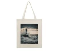 VstaDank Lighthouse In Storm Canvas Tote Bag Shopping Bags Handbag