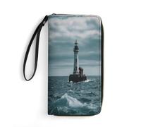 VstaDank Lighthouse Ocean Leather Wallets for Men Women Wristlet Wallet Large Capacity Multi-layer Pockets Travel Wallet Slim Credit Card Holder Fashion Casual Clutch Zipper Coin Purse