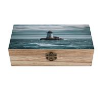 VstaDank Lighthouse Ocean Wooden Storage Box Wooden Keepsake Box with Hinged Lid Exquisite Solid Wood Decorative Jewelry Case Memory Box for Jewelry Photos Letters Crafts Trinkets