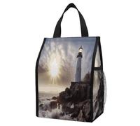 VstaDank Lighthouse Rocks Seaside Insulated Lunch Bag for Adults,Cooler Bag-Portable Foldable,Lunch Tote for Delivery And Personal Use