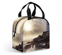 VstaDank Lighthouse Rocks Seaside Lunch Bag Insulation Up,Cooler Bag with Storage Pocket,Lunch Box for Reusable Easy to Fold