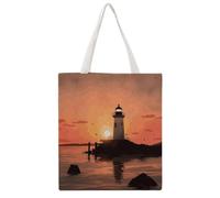 VstaDank Lighthouse Sunrise Shopping Bags Canvas Tote Bag Beach Bag
