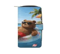 VstaDank Little Bear's Swimming Pool Wallet for Women Leather Travel Long Purse Zipper Coin Pocket Around Clutch Large Capacity Credit Card Holder