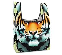 VstaDank Little Fat Tiger Head Grocery Bags Washable Foldable Tote Bag Lightweight Reusable Shopping Bags Fashion Large Gift Bag Cute Cloth Storage Pouch for Shopping Camping Traveling