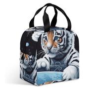 VstaDank Little Tiger in Space Lunch Bag Insulation Up,Cooler Bag with Storage Pocket,Lunch Box for Reusable Easy to Fold