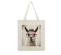VstaDank Llama with Glasses Canvas Tote Bag Shopping Bags Handbag