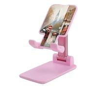 VstaDank London Impression Cell Phone Stand for Desk Adjustable Foldable Phone Holder for 4-13 Inch Smartphones and Tablets,Travel Office Desk Accessories,Pink-Style
