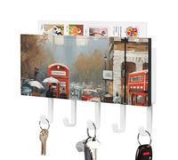 VstaDank London Impression Key Holder for Wall Decorative Mail Organizer Exquisite Coat Rack PU Wall Mount Adhesive Keys Rack with Tray&5 Key Hook for Door Hallway Entryway Decor