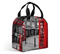VstaDank London Red Telephone Booth Lunch Bag Insulation Up,Cooler Bag with Storage Pocket,Lunch Box for Reusable Easy to Fold