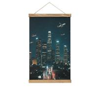 VstaDank Los Angeles Skyline Hanging Poster with Wooden Frame Modern Linen Hanging Painting Retro Style Wall Decor Art Painting for Living Room,Bedroom Decor Poster Frame 20.4x13.1inch