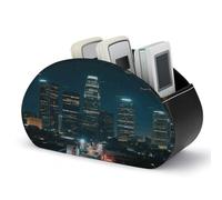 VstaDank Los Angeles Skyline Remote Control Holder with 5 Compartments PU Leather TV Remoter Caddy Desktop Organizer TV Remote Holder Remote Box for Media Controllers Office Supplies