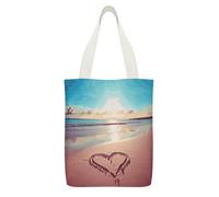 VstaDank Love Beach Canvas Tote Bag Reusable Grocery Shopping Bag Large Capacity Handbag for Women Canvas Handbags with Small Pockets for Work Travel Promotion Gift