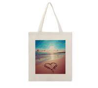 VstaDank Love Beach Canvas Tote Bag Shopping Bags Handbag