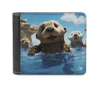 VstaDank Lovely Sea Otter Print Leather Wallet Slim Bifold Wallet Front Pocket Wallets Billfold Coin Purse Credit Card Holder