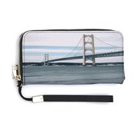 VstaDank Mackinac Suspension Bridge Clutch Purse Cute PU Travel Clutch Purses Large Capacity Ladies Wristlet Wallets Long Clutch Wallet with Zipper for Shopping Outside Traveling