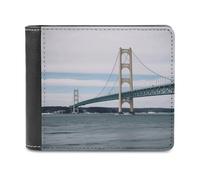 VstaDank Mackinac Suspension Bridge Leather Wallet Slim Bifold Wallet Front Pocket Wallets Billfold Coin Purse Credit Card Holder